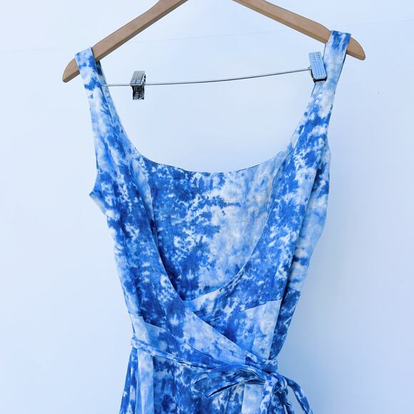 Reformation Garten Blue Tie Dye Wrap Midi Dress Linen Medium Low Back Spring - Picture 5 of 8